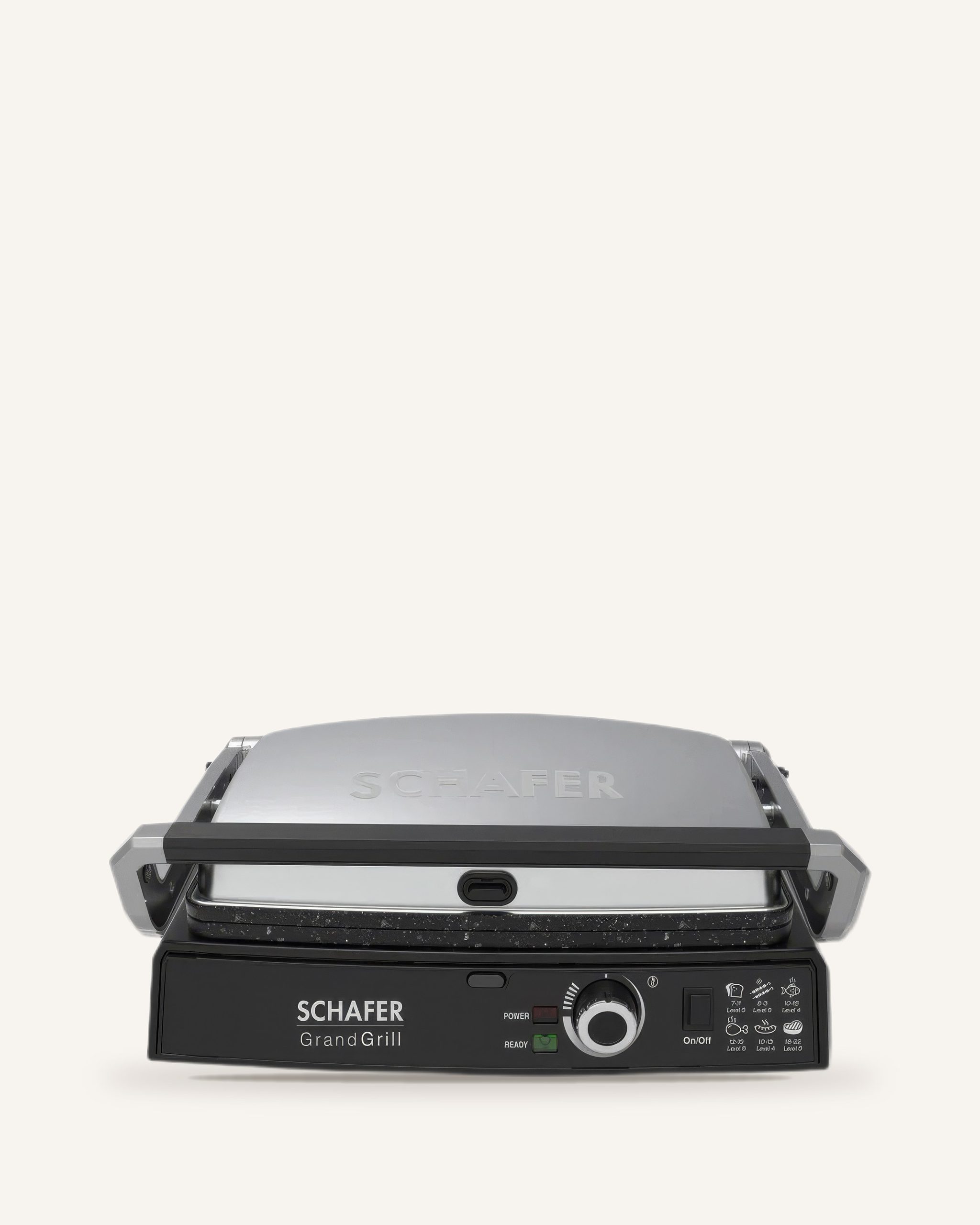 Çelik kapaklı tost ve ızgara makinesi, önde döner ısı düğmesi