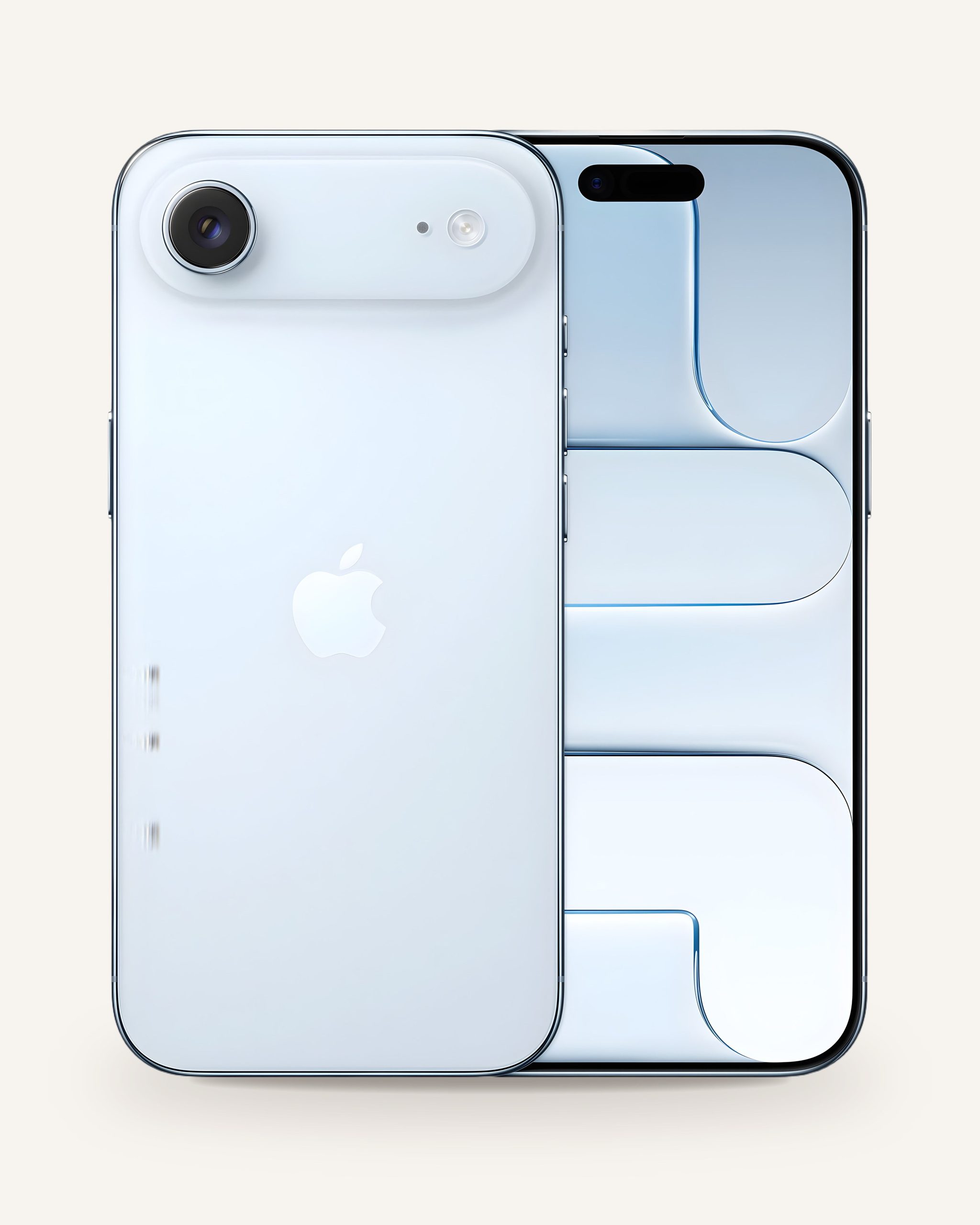Gök Mavisi iPhone Air, arkada Apple logosu ve tek kamera, önde açık ekran